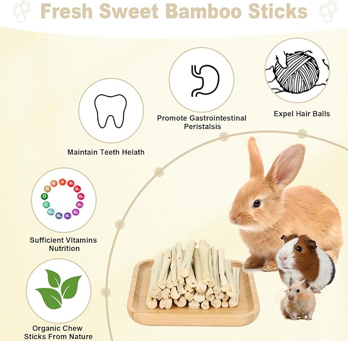 900g Sweet Bamboo Chew Sticks for Rabbits, Chinchilla Rabbit Toys Guinea Pig Chews Sticks, Natural Rabbit Bunny Molar Treats Snacks Toys for Chinchilla, Guinea Pig, Hamster Small Animals