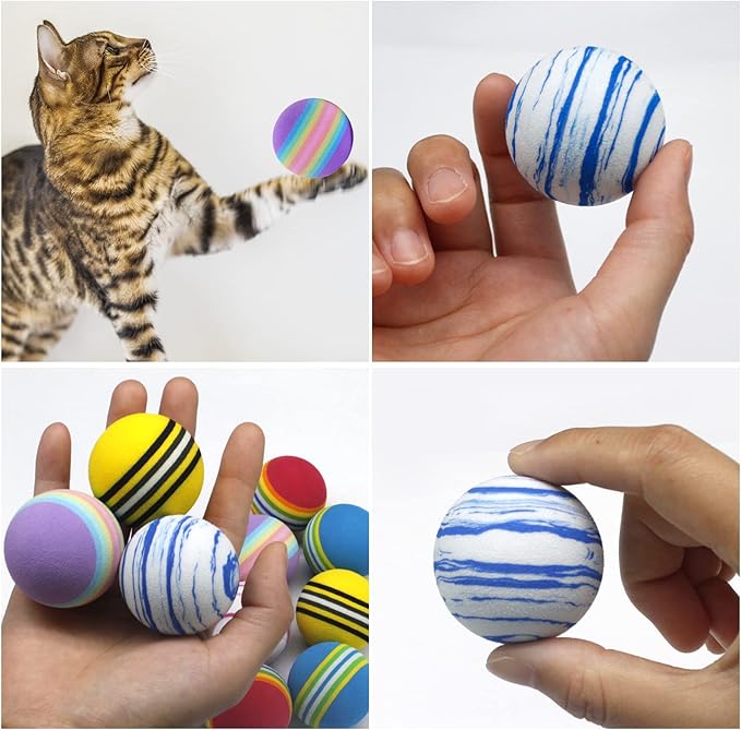 BLMHTWO 12PCS Rainbow Cat Toys, EVA Foam Balls 1.65inch Lightweight Colorful Interactive Pet Balls for Cats, Kittens, Puppy (6 Colors)