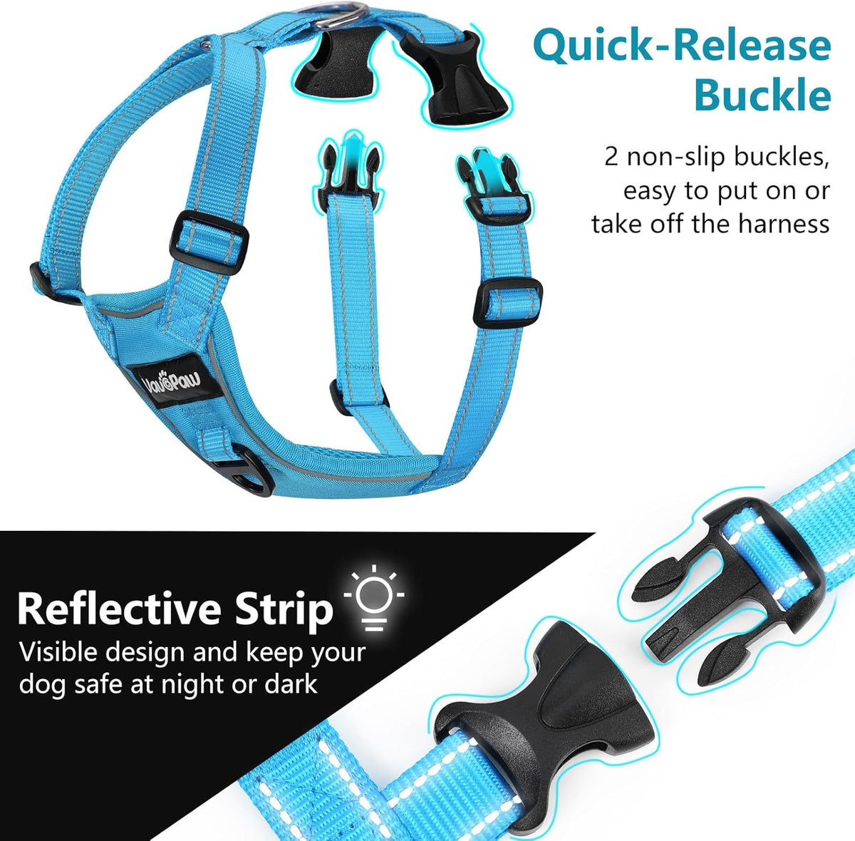 Dog Seat Belt Harness for Car, Dog Car Harness Adjustable Mesh Breathable & Dogs Seatbelt Safety Tether with Elastic Bungee for Small Medium Large Pets(Blue, XL)