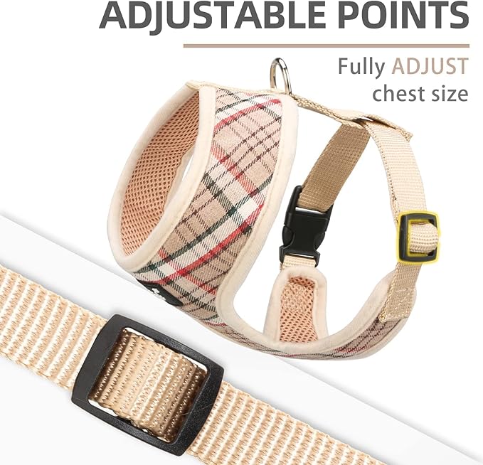 PUPTECK Soft Mesh Dog Harness and Leash Set Pet Puppy Cat Comfort Padded Vest No Pull Harnesses, Khaki, M