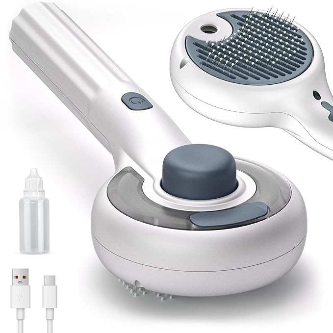 Cat Steam Brush for Indoor Cats – 3-in-1 Grooming Tool with Water Spray, Self-Cleaning Hair Comb for Long & Short Haired Cats and Dogs