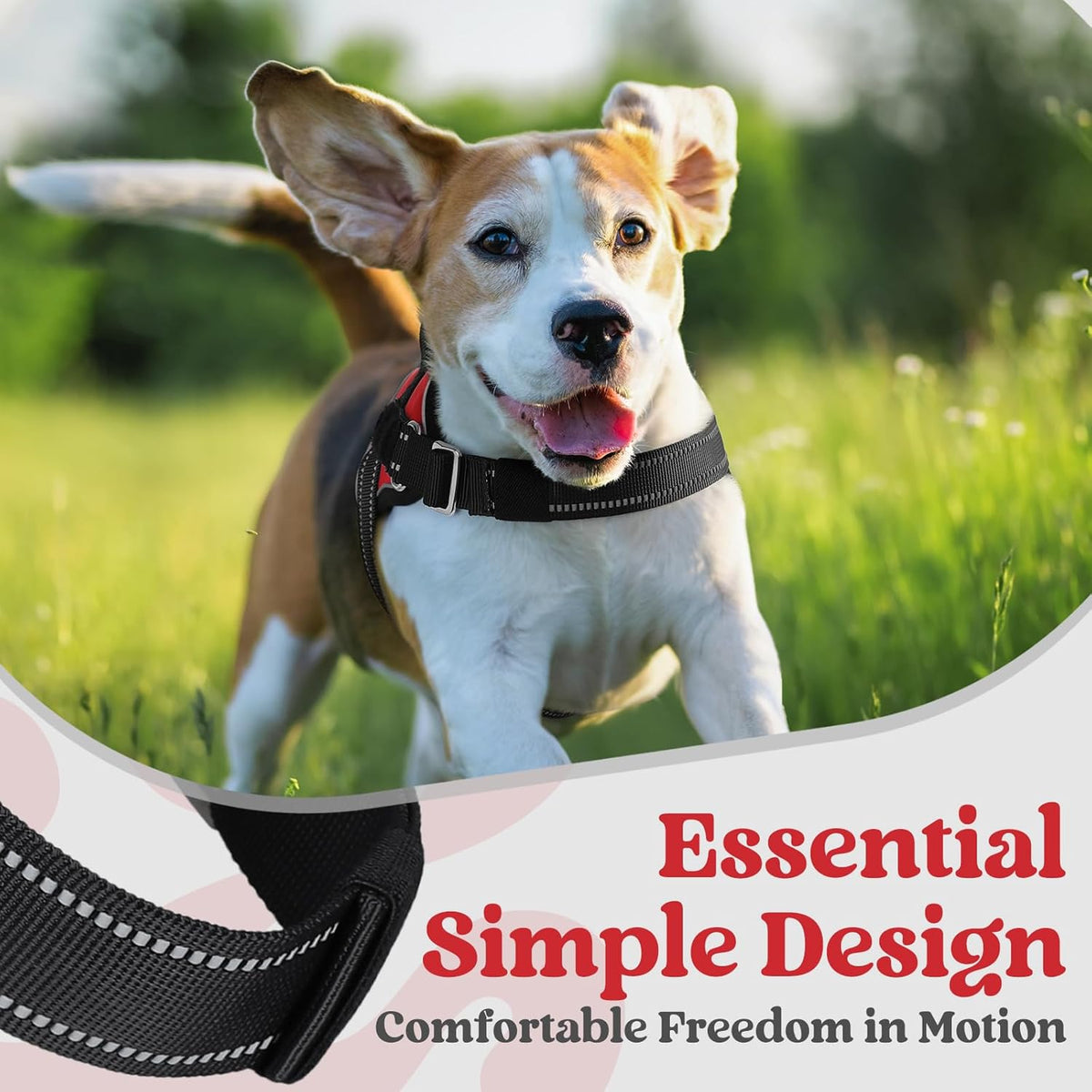 rabbitgoo Dog Harness for Large, Easy On Pet Vest with One Buckle, No Pull Adjustable Service Harness with D-Ring & Handle, Reflective for Safety Walking, Training, Red, L
