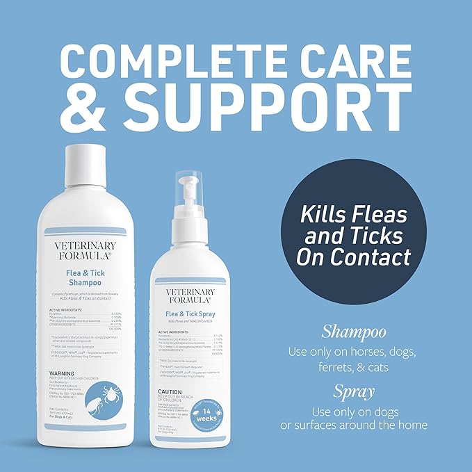 Veterinary Formula Flea and Tick Bundle – Prevention Spray for Dogs, 8 oz + 16 oz Shampoo for Dog Flea & Tick Control
