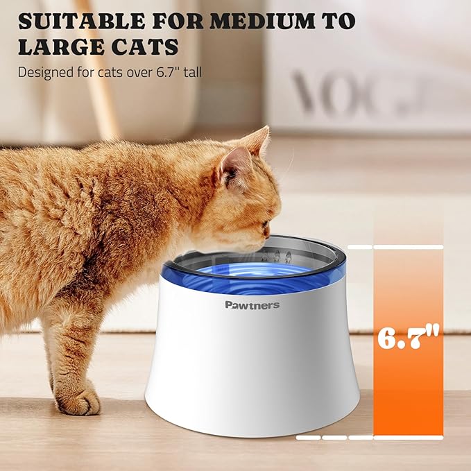 Cat Water Fountain with Vortex Filtration Design, 3.5L/123oz Water Dispenser for Large Medium Cats & Small Dogs, Automatic No Spill Cat Water Bowl with Deep Drinking Area and Ultra-Quiet Pump
