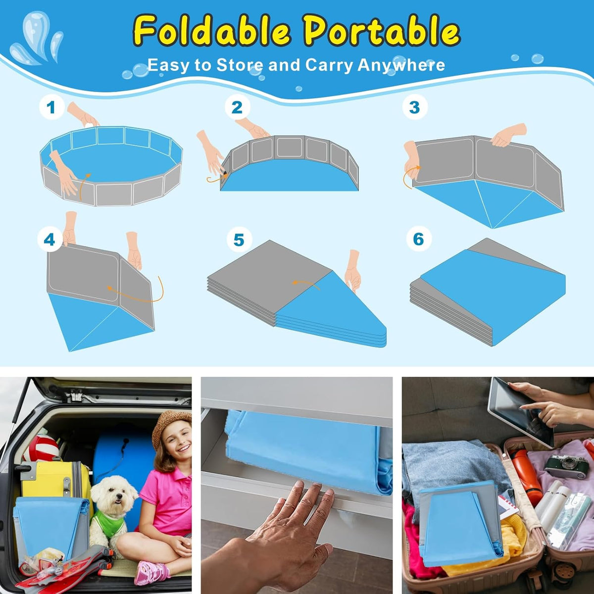 Foldable Dog Pool for Large Dogs, 87"x16" Kiddie Pool Hard Plastic Dog Swimming Pool Portable, Collapsible Dogs Wading Pools & Bathing Tub, Outdoor Cooling for Pets Kids & Adult