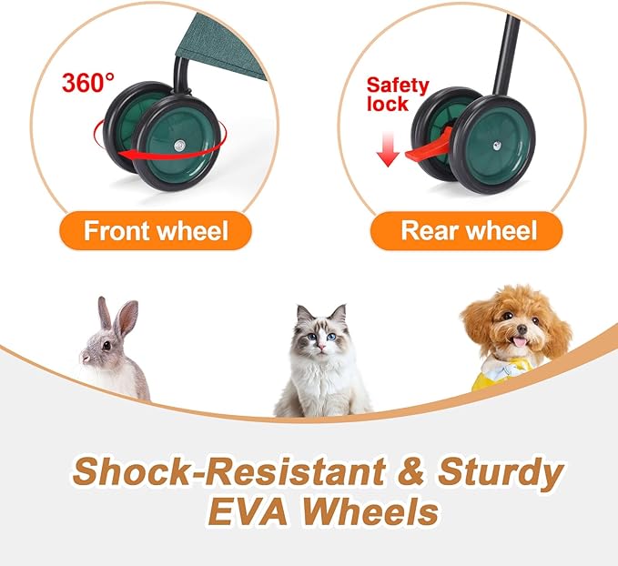 Umbrella Dog Stroller, 4 Wheels Pet Strolling, Foldable Carrier Pet Stroller for Small Dogs Cats, with Carrying Strap and Cup Holder, Dog Poop Bags & Dispenser, Up to 33 lbs, Dark Green