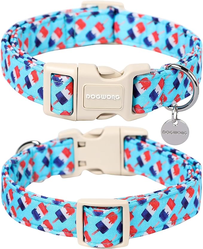 DOGWONG Cotton Dog Collar, Rainbow Dog Collar Durable Soft Natural Fabric Pet Dog Collar Cute LGBTQ Puppy Necklace for Small Medium Large Dog