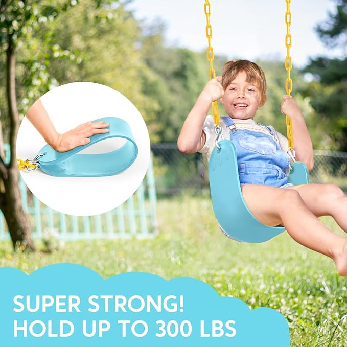 TURFEE Swing for Outdoor Swing Set - Pack of 1 Seat Replacement Kit with Heavy Duty Chains - Backyard Swingset Playground Accessories for Kids (Blue 2)