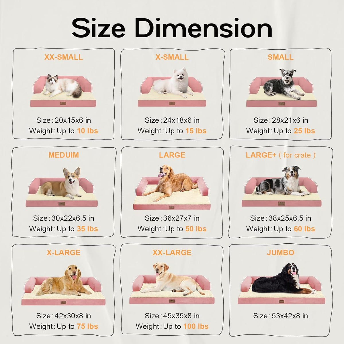 Extra Large Dog Bed-Orthopedic Waterproof XL Dog Bed for XLarge Extra Big Dogs - Foam Couch Sofa Washable with Removable Cover-Pink