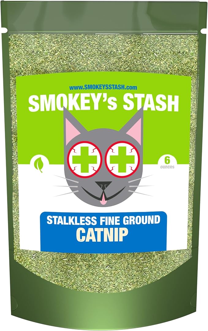 Smokey's Stash Catnip Stalkless Dried Ground Premium Bulk 6 Ounce Bag Strong Cat nip for Cats…