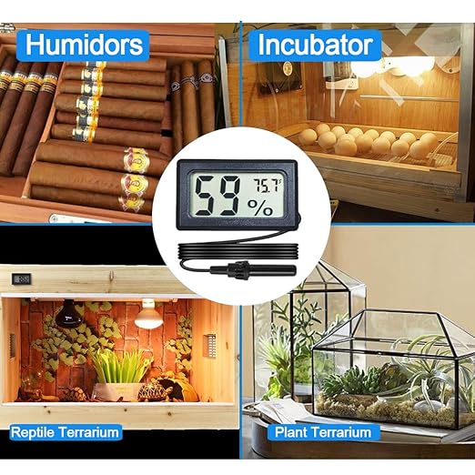 Veanic 2-Pack Mini Digital Hygrometer Thermometer Gauge with Probe LCD Display Temperature Fahrenheit Humidity Meter for Incubator, Reptile Plant Terrarium, Humidor, Guitar Case, Greenhouse