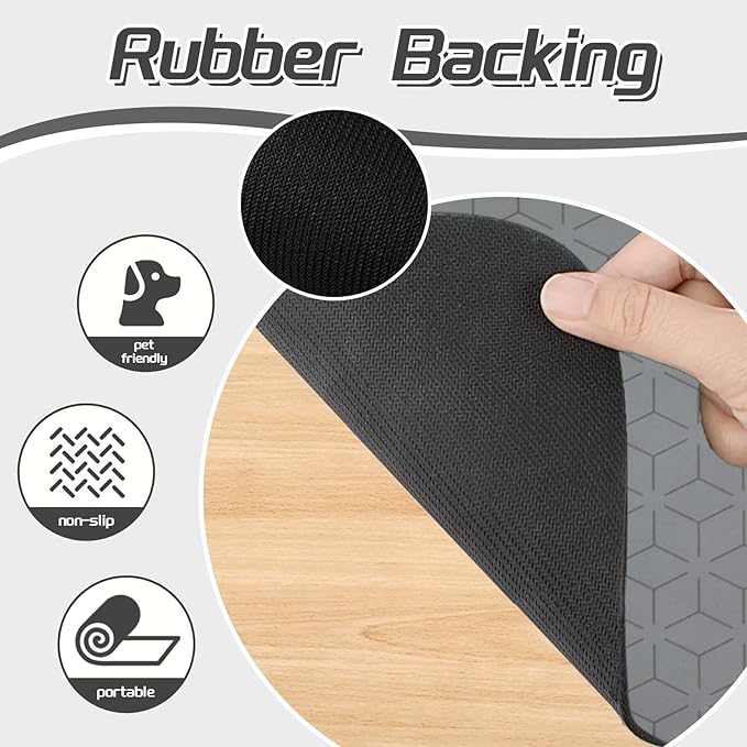 Le courant Cat & Dog Feeding Mat for Bowl,Pet Eating mat,Absorbent-Non-Slip.Quick Dry Dog Water Bowl Dispenser Mat,Backing Pet Placemat for Messy Drinkers,Grey.Dog Paw-15.7x23.6 in