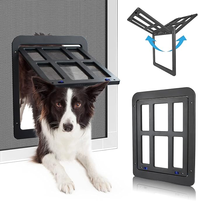 PETLESO Dog Door for Sliding Door, Lockable Dog Screen Door with Magnetic Closure Easy Install Pet Door for Dogs Cats, 11.2"x14.4" Black
