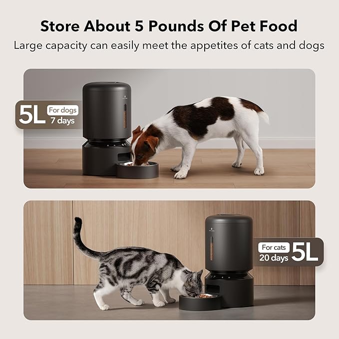 PETLIBRO Automatic Cat Feeder, 5G WiFi Automatic Dog Feeder with Freshness Preservation 5L + 6 Packs Pet Food Desiccant Bag Suitable Model PLAF001, PLAF101, PLAF005, PLAF006, PLAF103, PLAF203