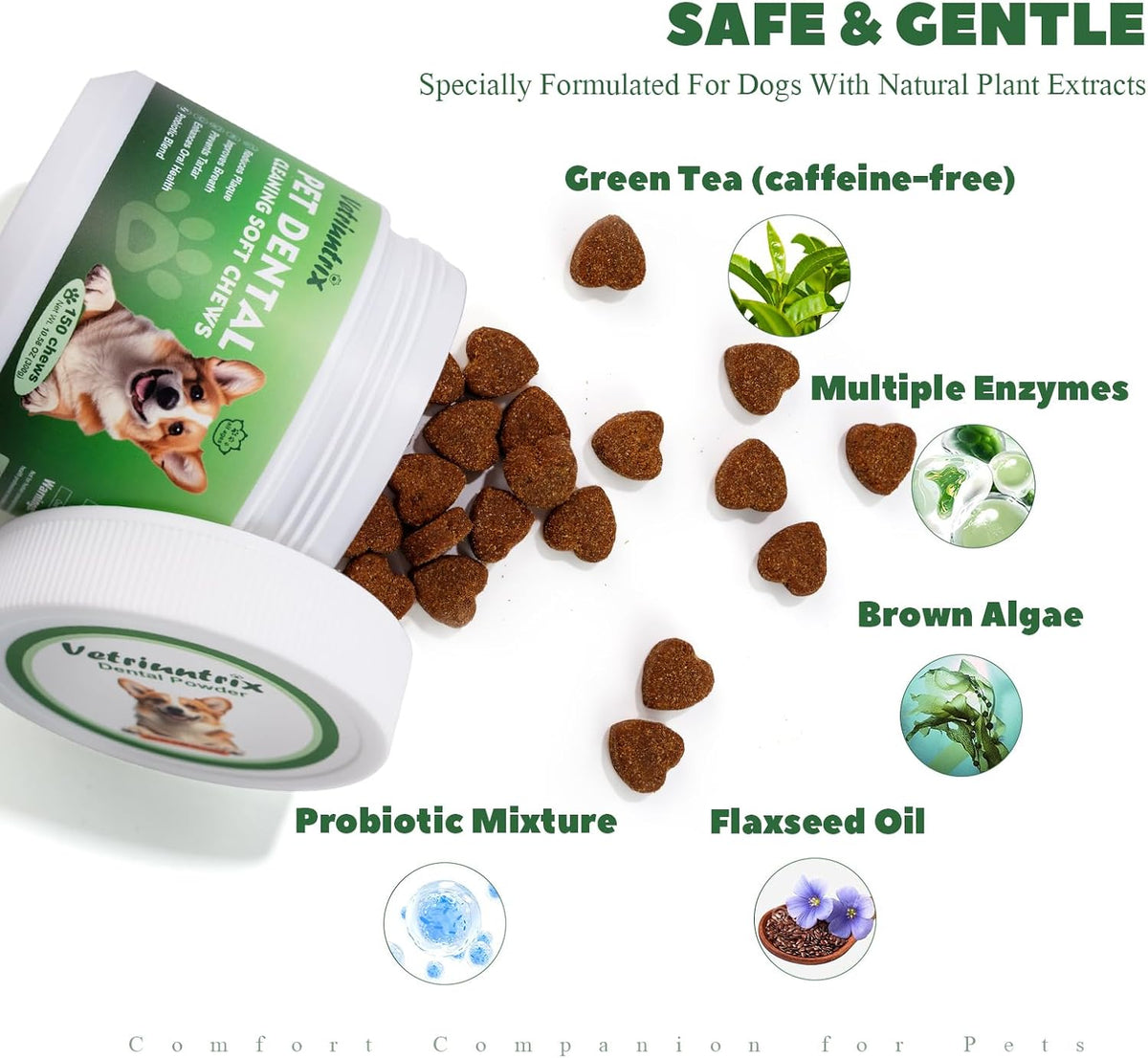 Dog Dental Care Powder - Plaque & Tartar Control with Natural Enzymes, Teeth Cleaning Powder for Dogs with Probiotic, Bad Breath Treatment for Small Medium Large Dogs