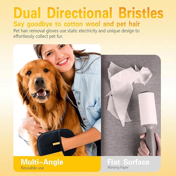 Pet Hair Removal Gloves, 2025 pet Hair Remover, electrostatic Gloves pet Hair, pet Grooming Gloves, cat and Dog Hair Remover, Reusable Pet Hair Remover Tool for Clothing, Couch, Carpet, Car Seat