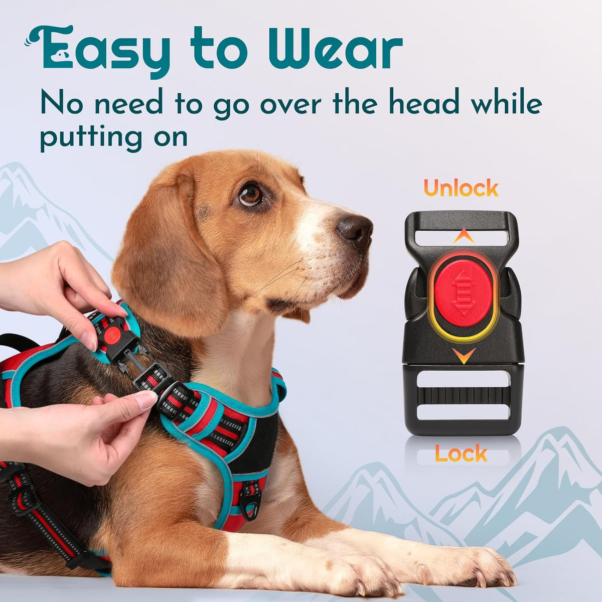 Eagloo Dog Harness Small Sized, Easy Wearing with 3 Buckles, Adjustable No Pull Pet Harness with 2 Rings for Walking, No Chock Reflective Soft Padded Vest with Control Handle, Red & Teal, S