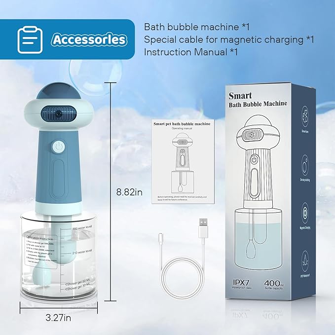 Electric Dog Shampoo Dispenser,IPX7 Cat Shampoo Sprayer,Pet Bath Supplies Automatic Foaming Shampoo Dispenser for Dog Deep Cleaing,Kitchen Sink，Bathroom Blue