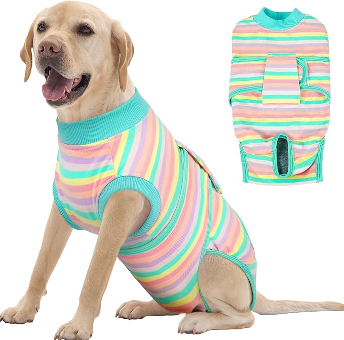 FUAMEY Recovery Suit,Soft Breathable Pet Bodysuit E-Collar & Cone Alternative Surgical Suit Puppy Wear, Anti Licking Wounds Doggie Onesie for Small Medium & Large Pets Dogs,cats,XXL(chest:32.3-39.3)
