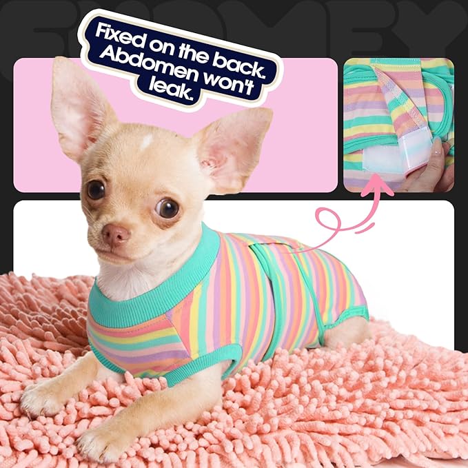 FUAMEY Recovery Suit for Dogs After Surgery,Soft Breathable Dog Bodysuit E-Collar & Cone Alternative Surgical Suit,Male Female Dog Neuter Spay Suits Anti Licking Wounds Onesie Mint Green Stripes S