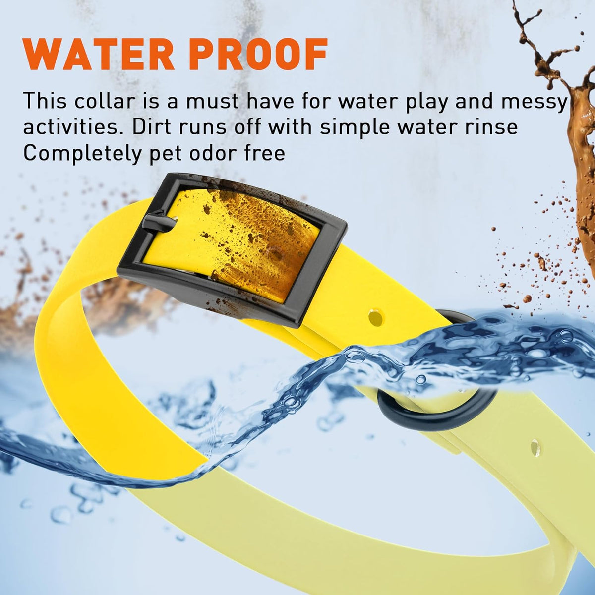 Dogline Biothane Waterproof Dog Collar Strong Coated Nylon Webbing with Black Hardware Odor- Proof for Easy Care Easy to Clean High Performance Fits Small Medium or Large Dogs, Lemon Yellow