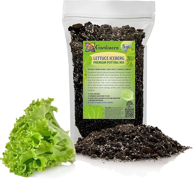 Gardenera Premium Potting Soil Blend for Lettuce Iceberg - The Ultimate Mix for Healthy, Vibrant, and Crisp Lettuce - 5 Quart