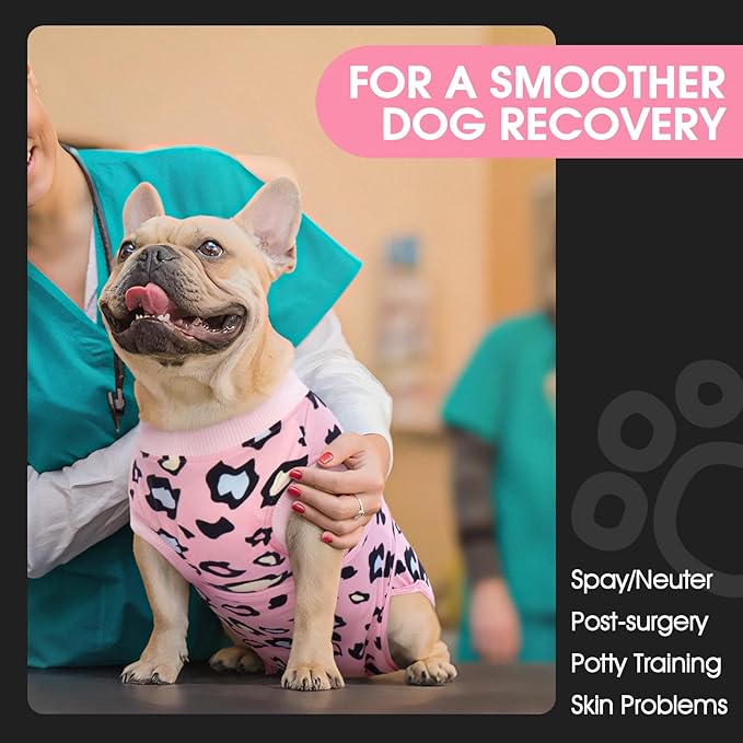 FUAMEY Recovery Suit for Dogs After Surgery,Soft Breathable Dog Bodysuit E-Collar & Cone Alternative Surgical Suit,Male Female Dog Neuter Spay Suits Anti Licking Wounds Onesie Pink Leopard XXL