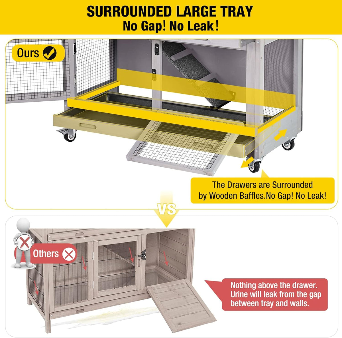 Aivituvin 2-Tier Rabbit Hutch with Tarp Door and Wheels Bunny Cage Indoor Outdoor Guinea Pig Cage Expandable with Pet Playpen 36" L, Grey