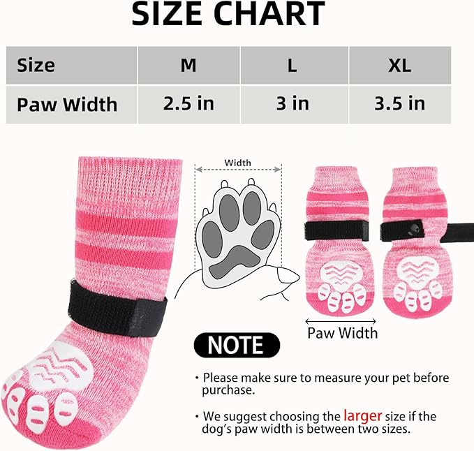 PUPTECK Non-Slip Dog Socks to Prevent Licking Paws, Double Sides Dog Boots & Paw Protectors Booties on Hardwood Floors Hot Pavement with Grippers, for Small Medium Large Senior Dogs, Fuchsia M
