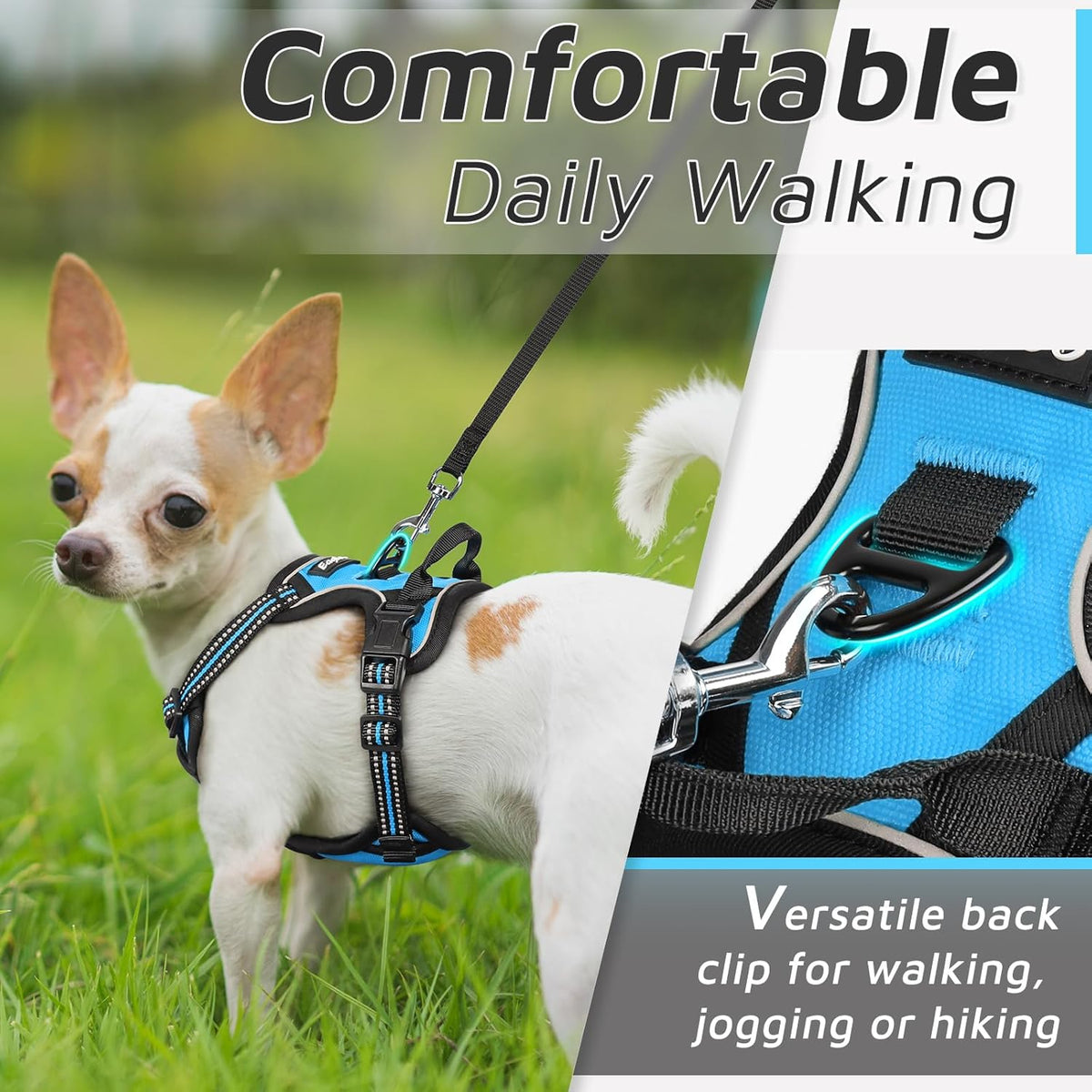 Eagloo Small Dog Harness No Pull, Service Vest with Reflective Strips and Control Handle, Adjustable and Comfortable for Walking, No Choke Pet Harness with 2 Metal Rings, Sky Blue, XS
