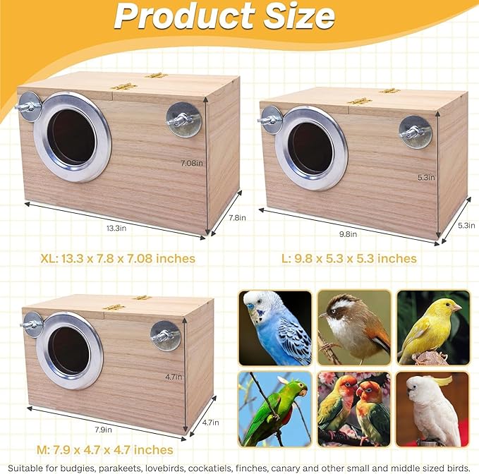 PINVNBY Parakeet Nesting Box Bird House for Cage Wood Mating Box Bird Breeding Box for Lovebirds, Cockatoo, Budgie, Finch, Canary Small and Medium Sized Birds (L:9.8 * 5.3 * 5.3 inch)