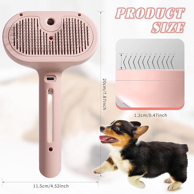 Self-Cleaning Spray Cat Brush for Shedding, Removes Static Flying Hair, and Works Wonders for Both Long and Short-Haired Pets 2 In 1 Cleaning Brush for Cats And Dogs Grooming (pink)