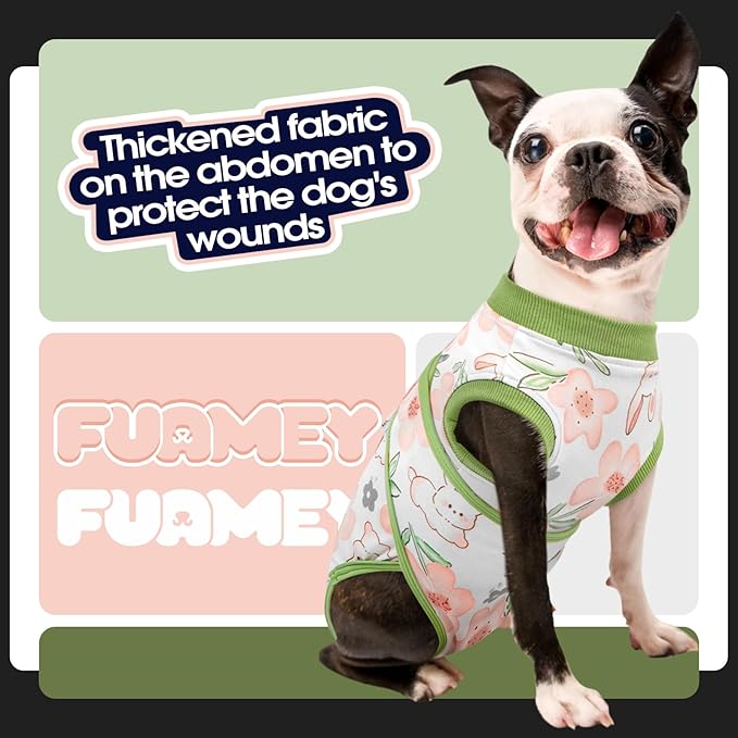 FUAMEY Dog Recovery Suit Male,Dogs Surgery Neuter Suits Puppy Spay Shirts for Female Protect Dog's Skin Anti Licking Abdominal Wounds Doggie Onesie Pet Bodysuit Alternative to Cone Rabbit Flower M