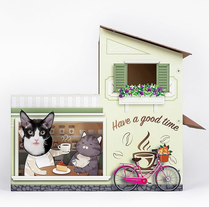 Cat Beds for Indoor Cats, Cardboard Cat House with Scratchers, Coffee Shop, Large Sturdy Cat Furniture Condo Cave Tent, Easy to Assemble Pet Toys Accessories Stuffs, Bunny Small Animals