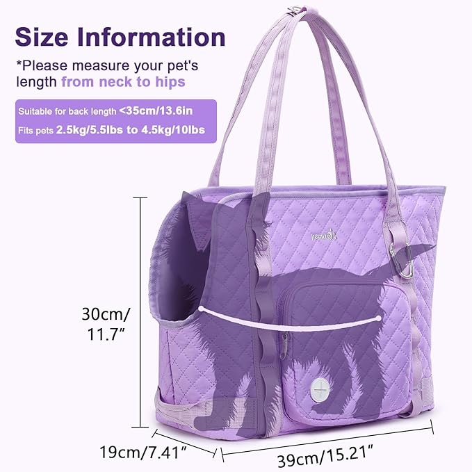 Pecute Dog Purse Carrier, Dog Carrier with Pockets for Small Dogs, Fits Dogs 5.5 lbs to 11 lbs, Cat and Puppies Tote Bag, Outing, Travel, Vet, Purple
