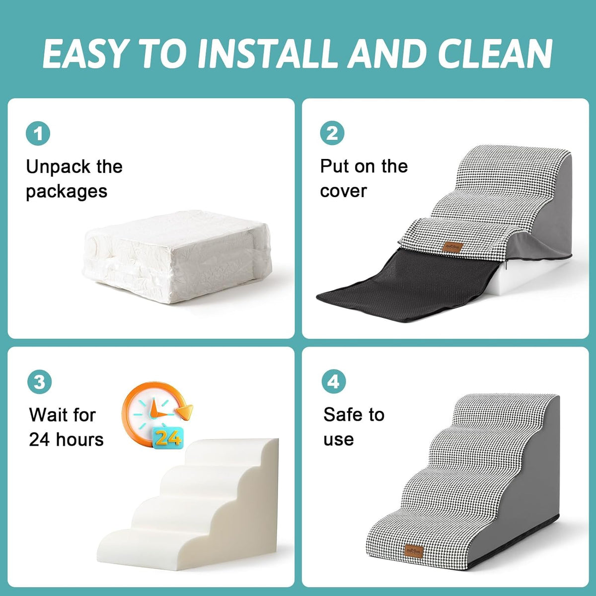 Dog Stairs for High Bed 22.6" H, Small Dog Step for Puppy, Older or Cat, Curved Ramp for Car, Ladder with High Density Foam, Lightweight, Durable, 15.7x33x22.6 inch, 5 Step, White Black