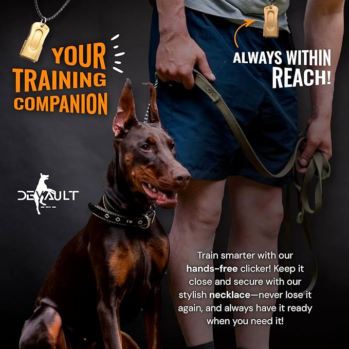 Gold Dog Clicker with Necklace - Clickers for Pet Training - Dog Training & Behavior Aids Easy to Carry with You Anywhere - Teach Your Dog Tricks or Reward His Behavior