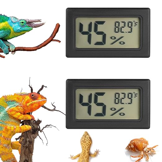 Reptile Thermometer and Humidity Gauge Digtal Terrarium Thermometer Rectangle Bearded Dragon Cage Accessories Reptile Temp and Humidity Gauge for Leopard Gecko Hermit Crab Gecko Lizard Etc 2pc