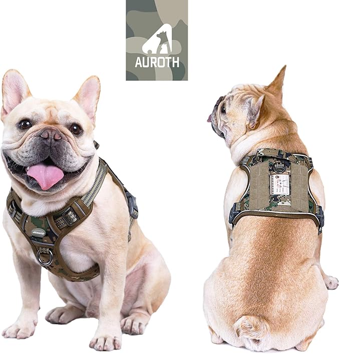 AUROTH Tactical Dog Harness for Small Medium Dogs No Pull Adjustable Pet Harness Reflective K9 Working Training Easy Control Pet Vest Military Service Dog Harnesses Woodland Camo S