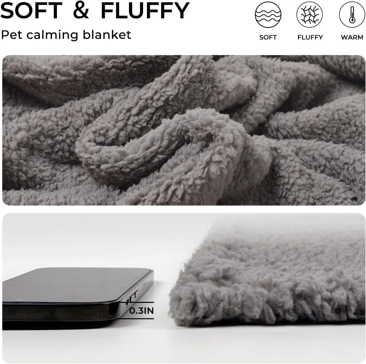 Luciphia 1 Pack 3 Calming Dog Blanket Fluffy Premium Fleece Pet Blankets Soft Sherpa Throw for Dogs Puppy Cat Grey/Beige/HazeBlue Large (41" x31")