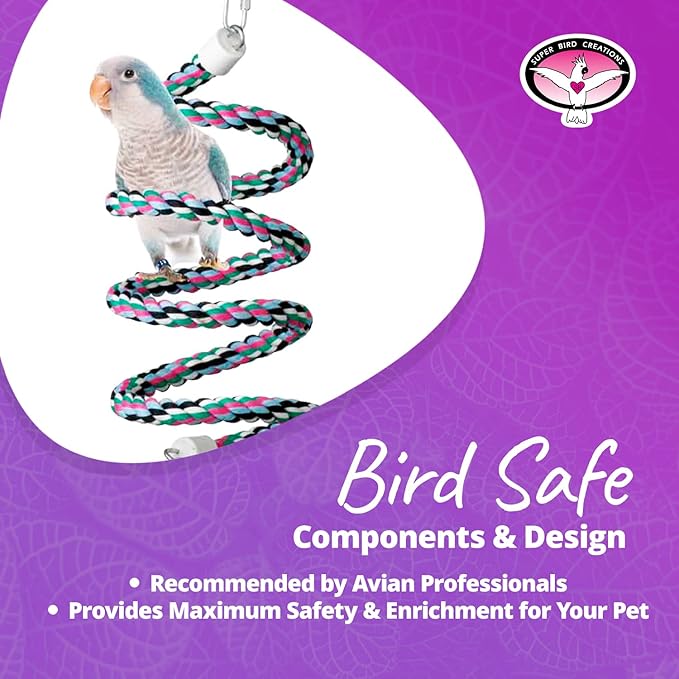 Super Bird Creations SB324 Colorful Cotton Rope Bungee Bird Toy, Medium Bird Size, 3/4" Diameter x 66"