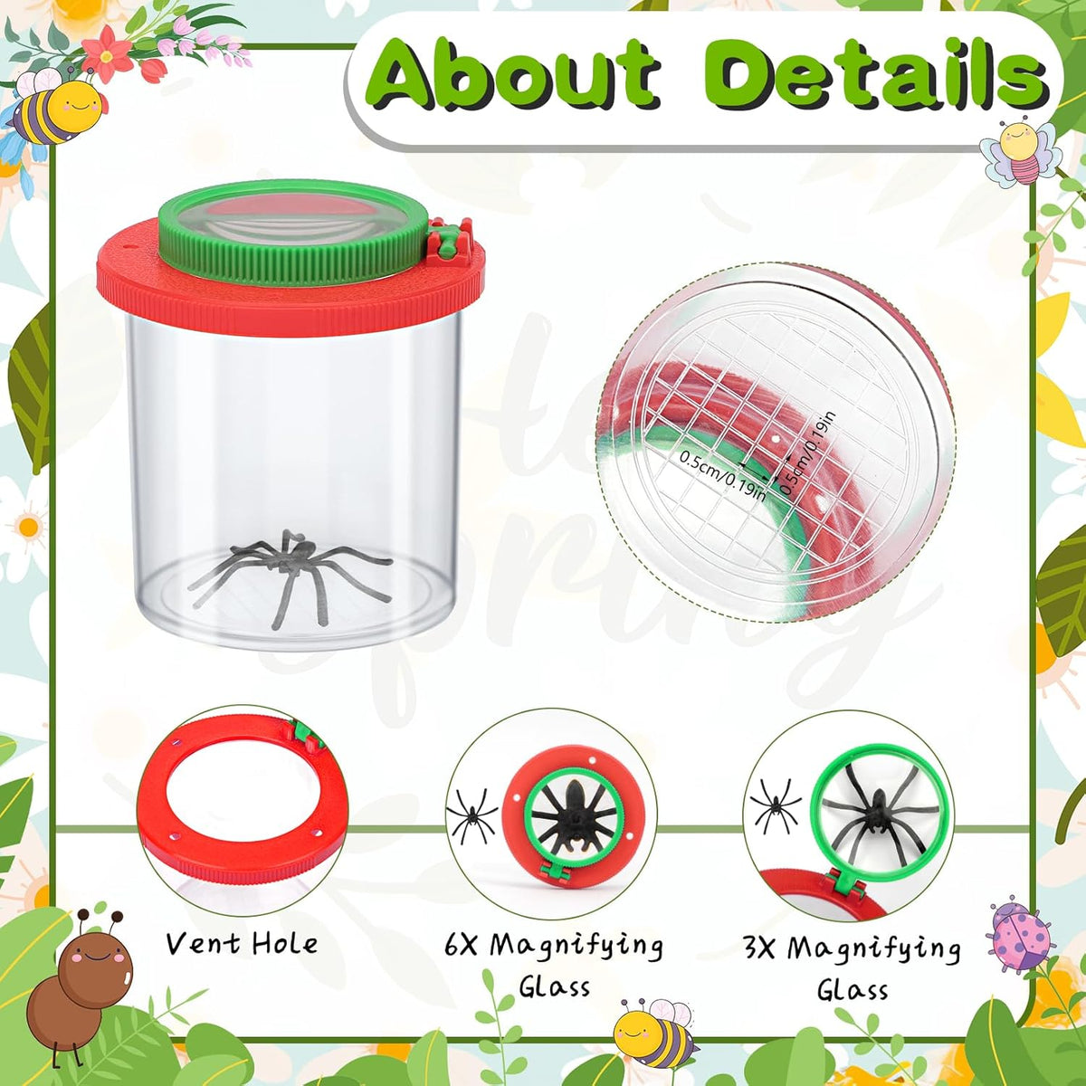 Coopay 6 Pieces Magnifying Insect Box - Bug Viewer, Critter Insect Cage, Container, Bug Catcher Cage, Jar Collecting Kit for Children, Kids Science Nature Exploration Tools
