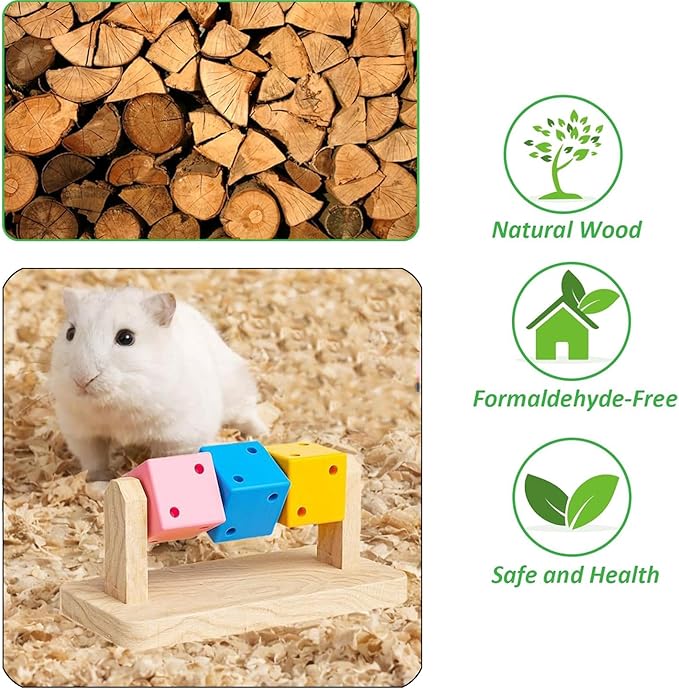 KABASI Wooden Hamster Enrichment Toys, Hamster Chew Toy Wood Platform Grinding Teeth Toys Exercise Intelligence Training Colorful Wooden Block for Syrian & Dwarf Hamsters, Gerbils, Rats, Chinchillas