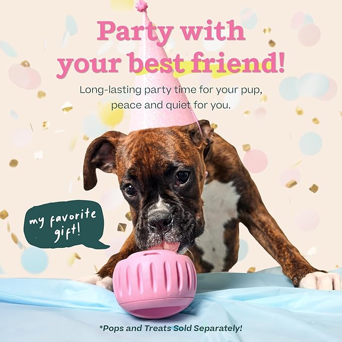 WOOF Party Pupsicle - Long-Lasting Interactive Dog Toys for Boredom - Low-Mess Design - Birthday Gifts for Dogs - Small Dog Toys - Party Pink
