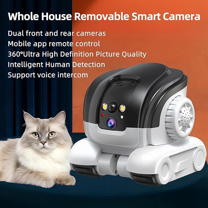 AEZ Robot Camera on Wheels 1080P Dual Lens,Security Indoor Camera with 2-Way Talk,Blinky Bot with Night Vision, Distance Bot 5200mAh Battery & App Control for Cats/Dogs/Baby/Elderly (SD/Cloud Storage)