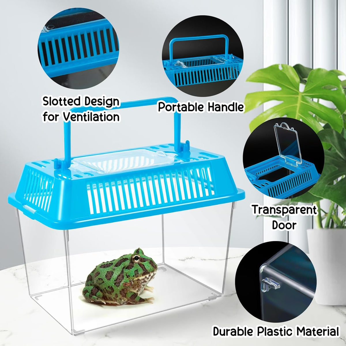 12Pcs Plastic Reptile Terrariums Carrier Cage Tarantula Enclosure Snake Breeding Box Hatching Container Transparent Fish Tank Turtle Aquarium with Random Color Lid for Spider, XS(5.1” x 3.5” x 3.5”