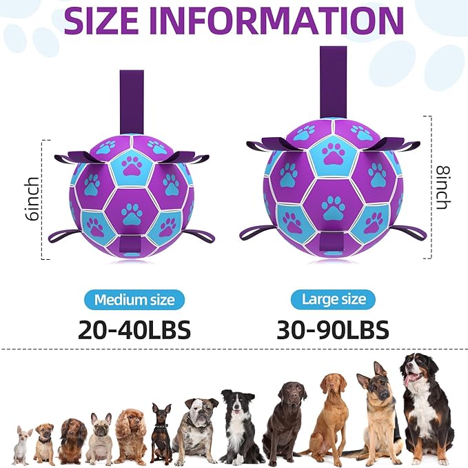 QDAN Dog Toys Soccer Ball - Durable Dog Balls with Strap for Medium Small Dogs, Puppy Birthday Gifts, Dog Tug Toy for Tug of War (8 Inch)