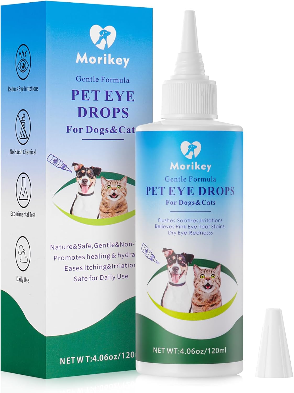 Pet Eye Drops,Gentle&Safe Dog Eye Drop for Infection,Relieve Eyes Itching & Irritation,Remove Tear Stains,Safe for All Animals, 4.06oz,120ml
