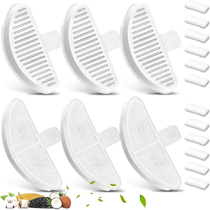 6 Pack Replacement Filters & 12 Pack Filter Sponges for 67oz/2L Wireless Automatic Pet Fountain, BFLICROY Cat Water Fountain Filter, Pet Water Fountain Filters with 6 Layers Filtration System
