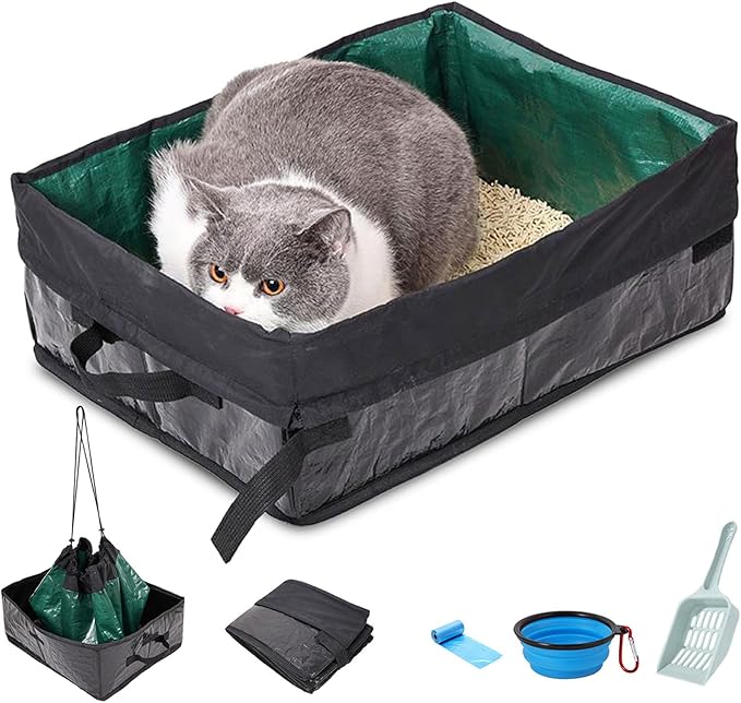 Travel Litter Box for Cats, Foldable Portable Litter Box, Leak Proof Cat Travel Carrier with Kitty Litter Scoop Bowl, Collapsible Waterproof Odor Free Easy Carrier for Car Outdoor, X-Large